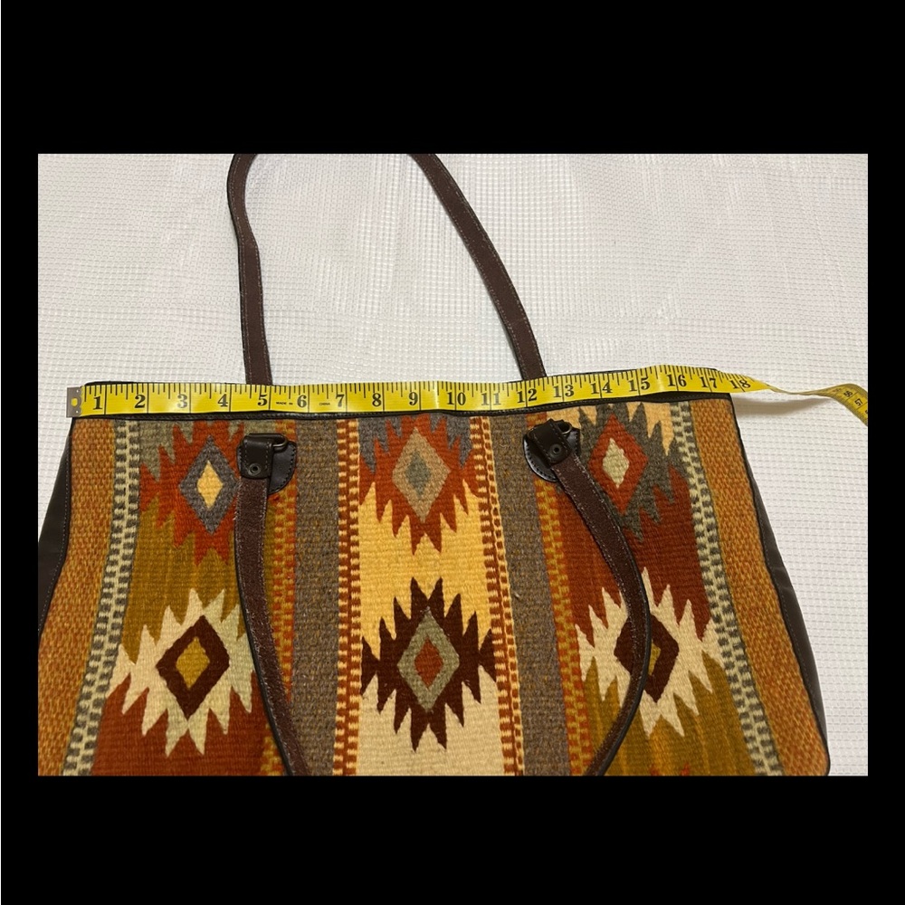 Large Southwestern Aztec Wool & Leather Shoulder Tote Handbag - Picture 11 of 11